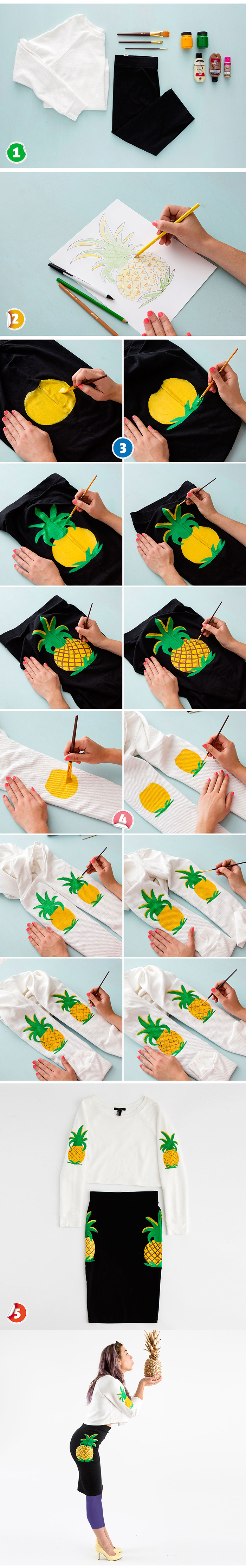 آموزش طرح آناناس روی لباس