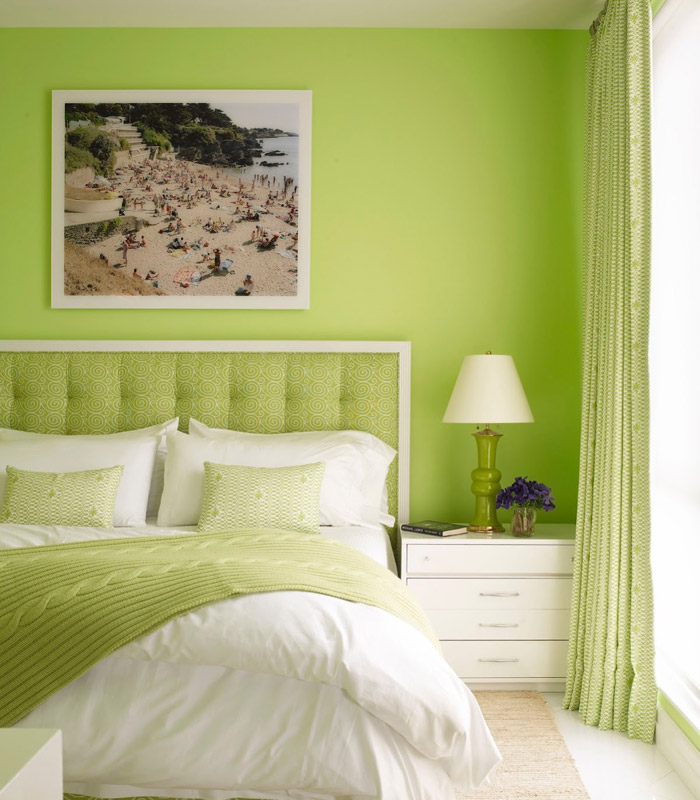 دکوراسیون داخلی اتاق خواب با طیف رنگی سبز