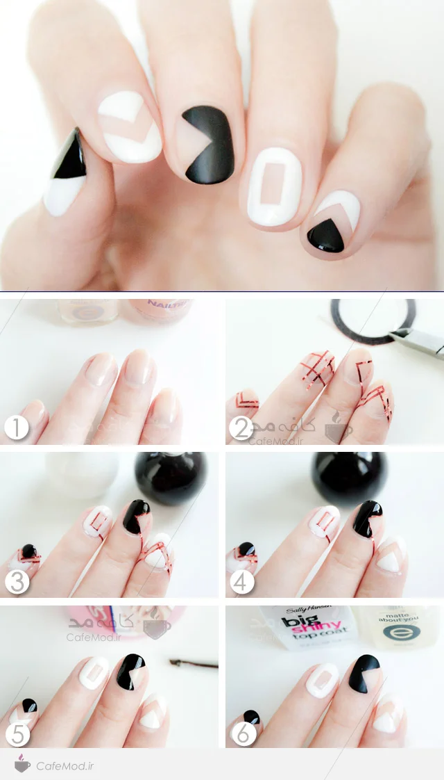 آموزش آرایش ناخن سیاه و سفید